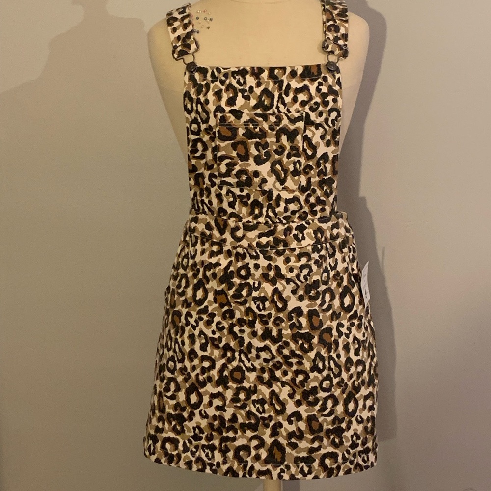 Boutique Leopard Overall Denim Dress